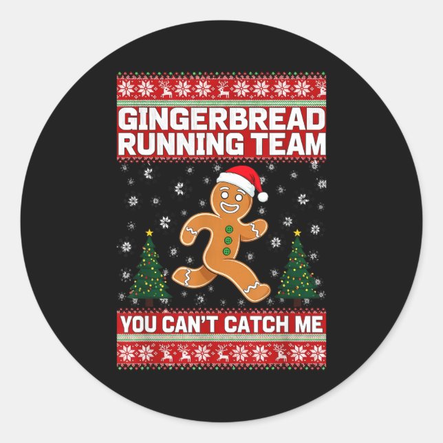 Sticker Rond Christmas Gingerbread Running Team Funny Xmas Tee  (Devant)