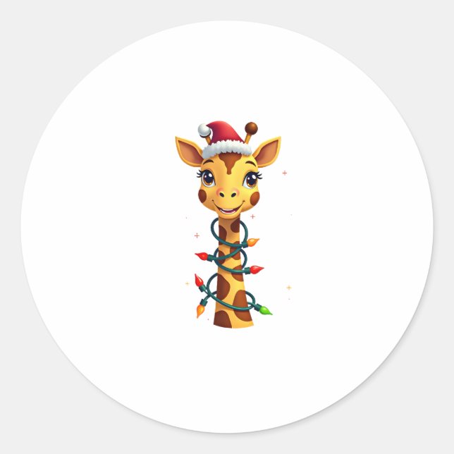 Sticker Rond Christmas Giraffe Santa Hat Lights Giraffe Men Wom (Devant)
