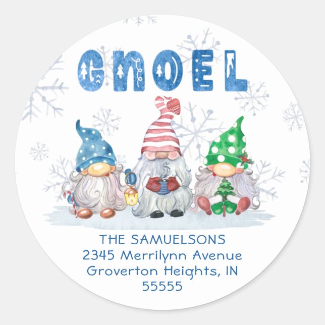Sticker Rond Christmas Gnome GNOEL Adresse de retour (Devant)