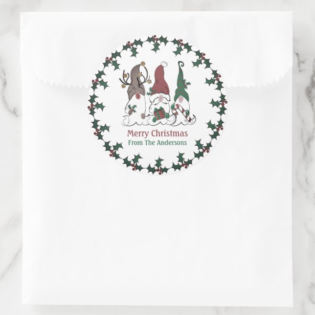 Sticker Rond Christmas Gnome Santa Elf Reindeer Festive Xmas (Sac)