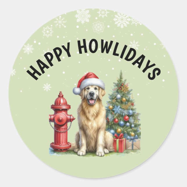 Sticker Rond Christmas Golden Retriever (Devant)
