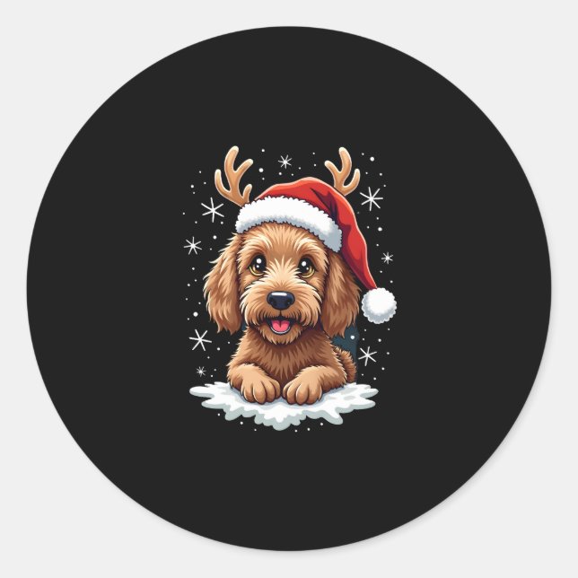 Sticker Rond Christmas Goldendoodle Dog Reindeer Holiday Doodle (Devant)