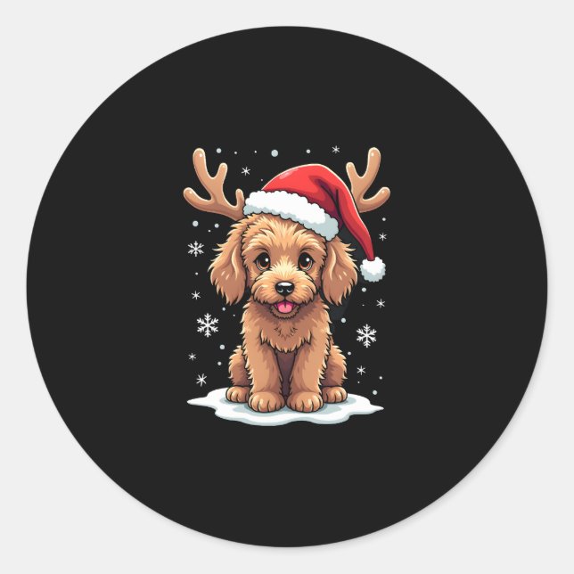 Sticker Rond Christmas Goldendoodle Dog Reindeer Holiday Doodle (Devant)