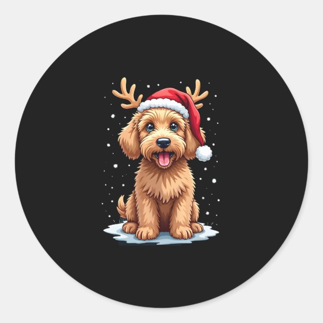 Sticker Rond Christmas Goldendoodle Dog Reindeer Holiday Doodle (Devant)