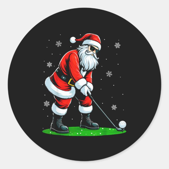 Sticker Rond Christmas Golf Santa Golfer Xmas Funny Christmas G (Devant)