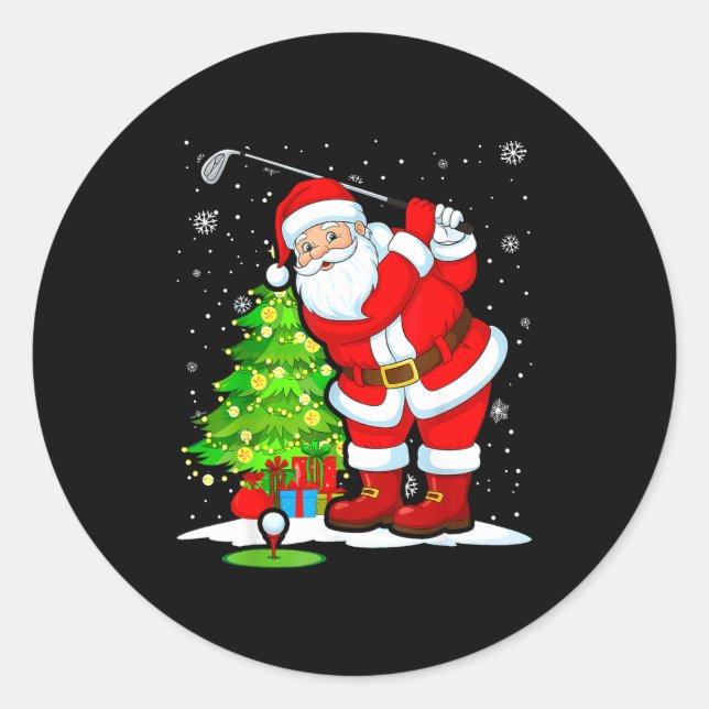 Sticker Rond Christmas Golf Santa Golfer Xmas Funny Christmas G (Devant)