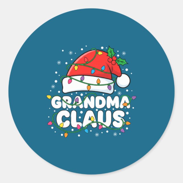 Sticker Rond Christmas Grandma Claus Santa Hat Christmas Lights (Devant)
