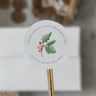 Sticker Rond Christmas Greenery & Berry Circular Adresse de ret