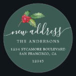 Sticker Rond Christmas Greenery Nous avons déménagé Nouveau éti<br><div class="desc">Christmas greenery nous avons déplacé les étiquettes d'adresse de retour de faire-part mobiles : faites connaître à vos amis et votre famille votre nouvelle adresse avec ces étiquettes d'adresse de retour chic, moderne et simple. Ajoutez simplement vos noms et votre adresse en calligraphie élégante blanche et typographie élégante sur un...</div>
