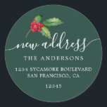Sticker Rond Christmas Greenery Nous avons déménagé Nouveau éti<br><div class="desc">Christmas greenery nous avons déplacé les étiquettes d'adresse de retour de faire-part mobiles : faites connaître à vos amis et votre famille votre nouvelle adresse avec ces étiquettes d'adresse de retour chic, moderne et simple. Ajoutez simplement vos noms et votre adresse en calligraphie élégante blanche et typographie élégante sur un...</div>