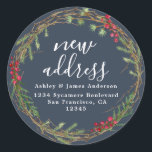 Sticker Rond Christmas Greenery Nous avons déménagé Nouveau éti<br><div class="desc">Christmas greenery nous avons déplacé les étiquettes d'adresse de retour de faire-part mobiles : faites connaître à vos amis et votre famille votre nouvelle adresse avec ces étiquettes d'adresse de retour chic, moderne et simple. Ajoutez simplement vos noms et votre adresse en calligraphie de script élégante et en typographie élégante...</div>