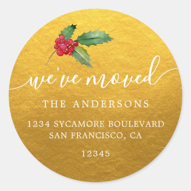 Sticker Rond Christmas Greenery Nous avons déménagé Nouveau éti (Devant)