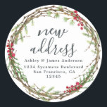 Sticker Rond Christmas Greenery Nous avons déménagé Nouveau éti<br><div class="desc">Christmas greenery nous avons déplacé les étiquettes d'adresse de retour de faire-part mobiles : faites connaître à vos amis et votre famille votre nouvelle adresse avec ces étiquettes d'adresse de retour chic, moderne et simple. Ajoutez simplement vos noms et votre adresse en calligraphie de script hors-noir élégant et en typographie...</div>