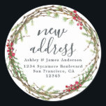 Sticker Rond Christmas Greenery Nous avons déménagé Nouveau éti<br><div class="desc">Christmas greenery nous avons déplacé les étiquettes d'adresse de retour de faire-part mobiles : faites connaître à vos amis et votre famille votre nouvelle adresse avec ces étiquettes d'adresse de retour chic, moderne et simple. Ajoutez simplement vos noms et votre adresse en calligraphie de script hors-noir élégant et en typographie...</div>