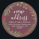 Sticker Rond Christmas Greenery Nous avons déménagé Nouveau éti<br><div class="desc">Christmas greenery nous avons déplacé les étiquettes d'adresse de retour de faire-part mobiles : faites connaître à vos amis et votre famille votre nouvelle adresse avec ces étiquettes d'adresse de retour chic, moderne et simple. Ajoutez simplement vos noms et votre adresse en calligraphie écriture élégante blanche et typographie élégante sur...</div>