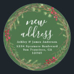 Sticker Rond Christmas Greenery Nous avons déménagé Nouveau éti<br><div class="desc">Christmas greenery nous avons déplacé les étiquettes d'adresse de retour de faire-part mobiles : faites connaître à vos amis et votre famille votre nouvelle adresse avec ces étiquettes d'adresse de retour chic, moderne et simple. Ajoutez simplement vos noms et votre adresse en calligraphie écriture élégante blanche et typographie élégante sur...</div>
