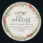 Sticker Rond Christmas Greenery Nous avons déménagé Nouveau éti<br><div class="desc">Christmas greenery nous avons déplacé les étiquettes d'adresse de retour de faire-part mobiles : faites connaître à vos amis et votre famille votre nouvelle adresse avec ces étiquettes d'adresse de retour chic, moderne et simple. Ajoutez simplement vos noms et votre adresse dans la calligraphie de script hobre et la typographie...</div>