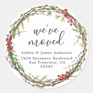 Sticker Rond Christmas Greenery Nous avons déménagé Nouveau éti