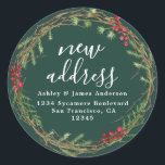 Sticker Rond Christmas Greenery Nous avons déménagé Nouveau éti<br><div class="desc">Christmas greenery nous avons déplacé les étiquettes d'adresse de retour de faire-part mobiles : faites connaître à vos amis et votre famille votre nouvelle adresse avec ces étiquettes d'adresse de retour chic, moderne et simple. Ajoutez simplement vos noms et votre adresse en calligraphie élégante blanche et typographie élégante sur un...</div>