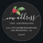 Sticker Rond Christmas Greenery Nous avons déménagé Nouveau éti<br><div class="desc">Christmas greenery nous avons déplacé les étiquettes d'adresse de retour de faire-part mobiles : faites connaître à vos amis et votre famille votre nouvelle adresse avec ces étiquettes d'adresse de retour chic, moderne et simple. Ajoutez simplement vos noms et votre adresse en calligraphie de script élégante et en typographie élégante...</div>