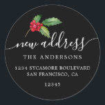 Sticker Rond Christmas Greenery Nous avons déménagé Nouveau éti<br><div class="desc">Christmas greenery nous avons déplacé les étiquettes d'adresse de retour de faire-part mobiles : faites connaître à vos amis et votre famille votre nouvelle adresse avec ces étiquettes d'adresse de retour chic, moderne et simple. Ajoutez simplement vos noms et votre adresse en calligraphie de script élégante et en typographie élégante...</div>