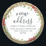 Sticker Rond Christmas Greenery Nous avons déménagé Nouveau éti<br><div class="desc">Christmas greenery nous avons déplacé les étiquettes d'adresse de retour de faire-part mobiles : faites connaître à vos amis et votre famille votre nouvelle adresse avec ces étiquettes d'adresse de retour chic, moderne et simple. Ajoutez simplement vos noms et votre adresse en calligraphie de script hors-noir élégant et en typographie...</div>