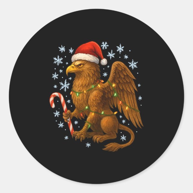 Sticker Rond Christmas Griffin Magic Mythical Holiday Srit Long (Devant)