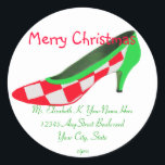 Sticker Rond Christmas High Heel Chaussure Adresse de retour<br><div class="desc">Cet autocollant amusant de chaussures de Noël rouge et vert peut sceller les volets d'enveloppe et servir également d'étiquette d'adresse de retour.</div>