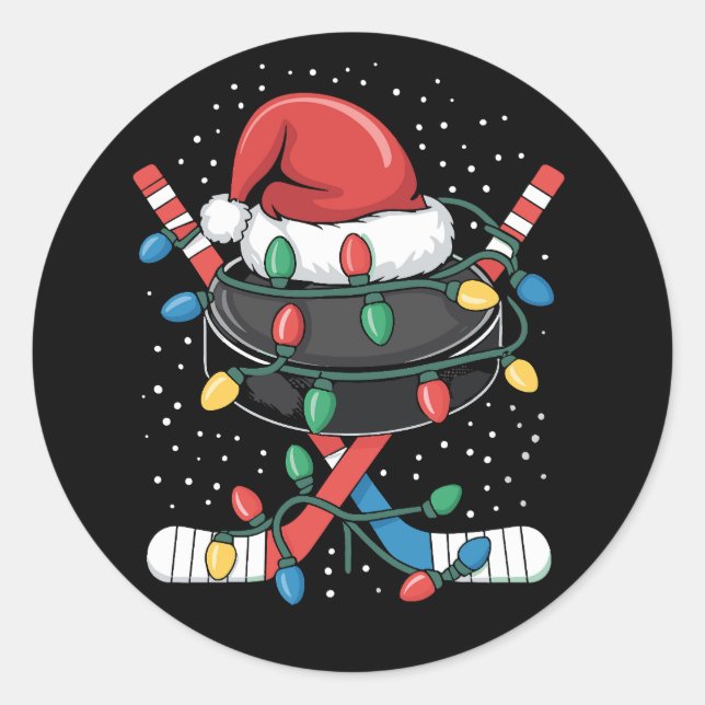 Sticker Rond Christmas Hockey Xmas Santa Sports Hat Ball  (Devant)