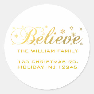 Sticker Rond Christmas Holiday Gold Believe