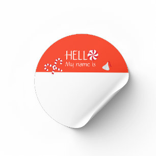 Sticker Rond Christmas Holiday Hello Name Tag Badge