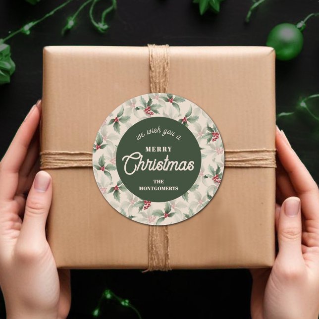 Sticker Rond Christmas Holly Berry Homemade Food Holiday Baking (We Wish you a Merry Christmas holly and berries homemade food holiday baking round stickers)