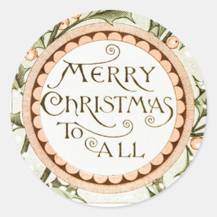 Sticker Rond Christmas Holly Jolie Antique Salutation