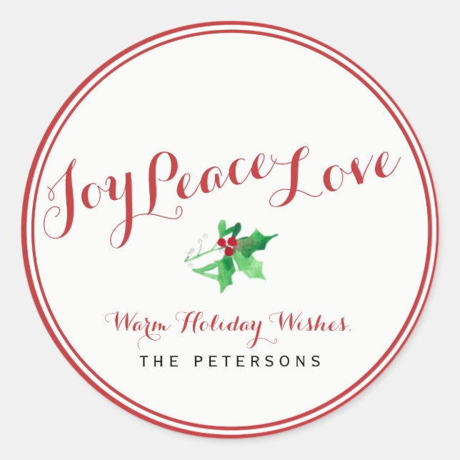 Sticker Rond Christmas Holly Joy Peace Love Script Custom (Devant)