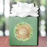 Sticker Rond Christmas Homemade Holiday Baking<br><div class="desc">Merry Christmas in chic white lettering on a splash of faux gold foil,  these round stickers are personalized with Sweet Holiday Wishes and your family name in chic lettering on a pattern of gold squiggles over green brush strokes. MATCHING paper plates,  napkins and MORE designs in our store.</div>