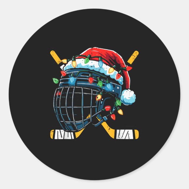 Sticker Rond Christmas Ice Hockey Helmet Santa Xmas Men Boys Ki (Devant)