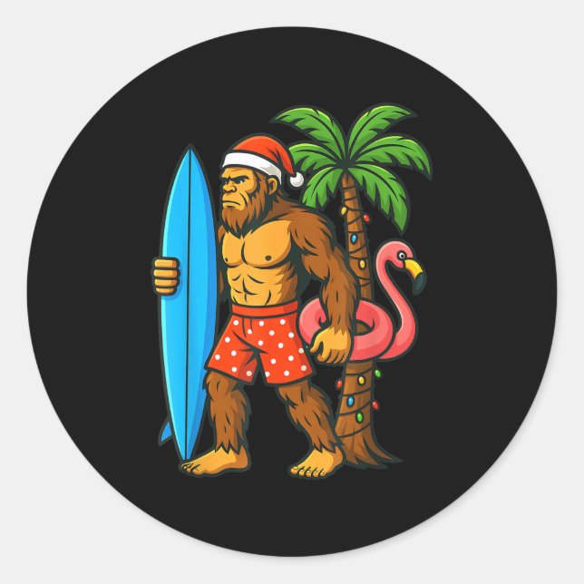 Sticker Rond Christmas In July Bigfoot Hawaiian Xmas Palm Tree  (Devant)