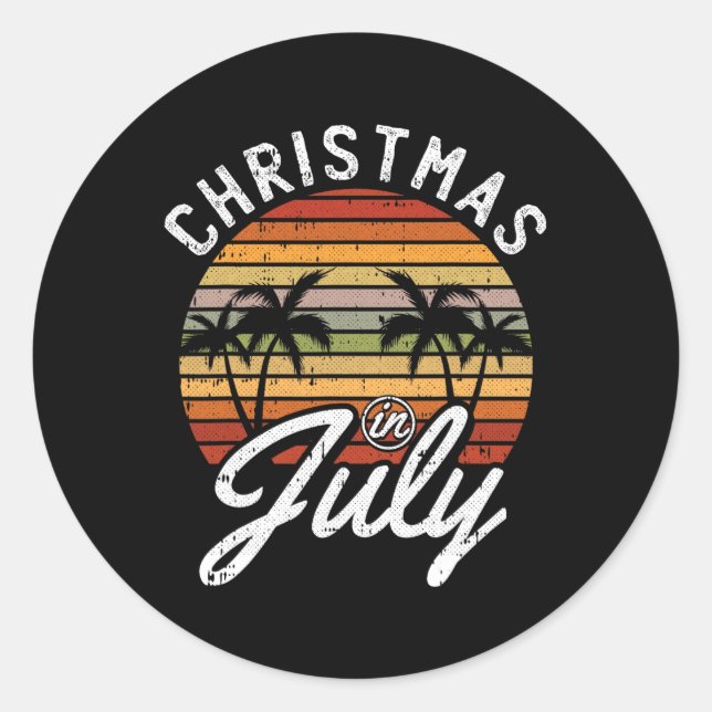 Sticker Rond Christmas In July Retro Tropical Beach Summer Hawa (Devant)