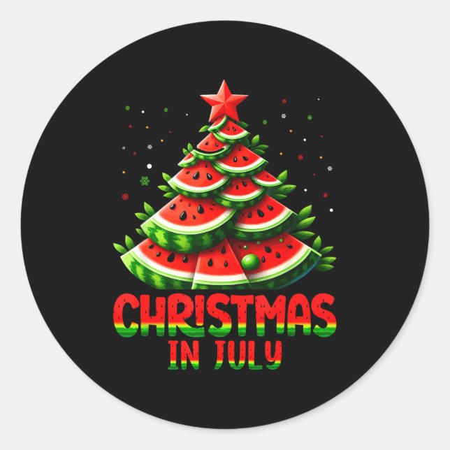 Sticker Rond Christmas In July Watermelon Tree Summer Mens Wome (Devant)