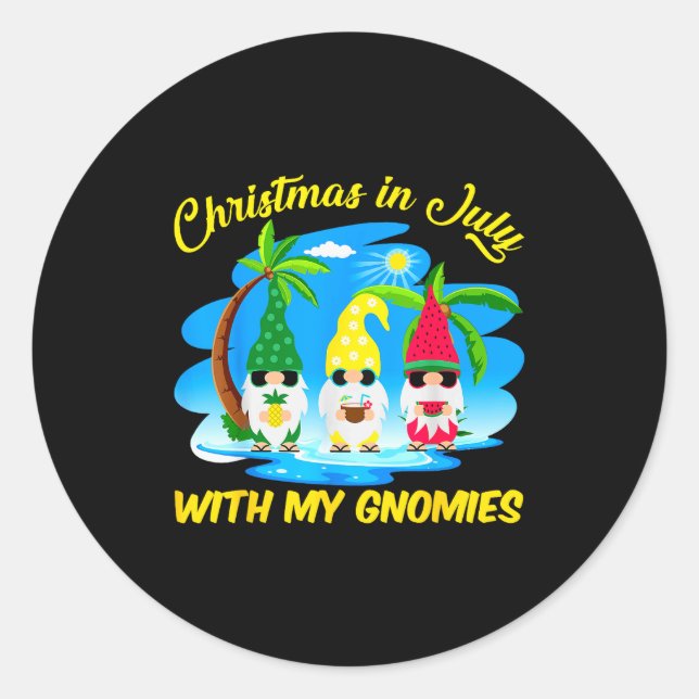 Sticker Rond Christmas In July With My Gnomies Beach Summer Chr (Devant)