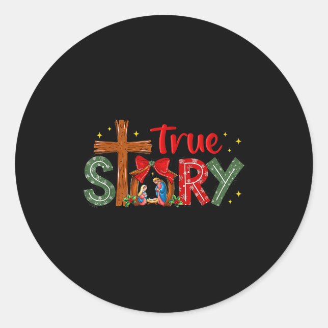 Sticker Rond Christmas Jesus Cross Religious Christian Xmas Tru (Devant)