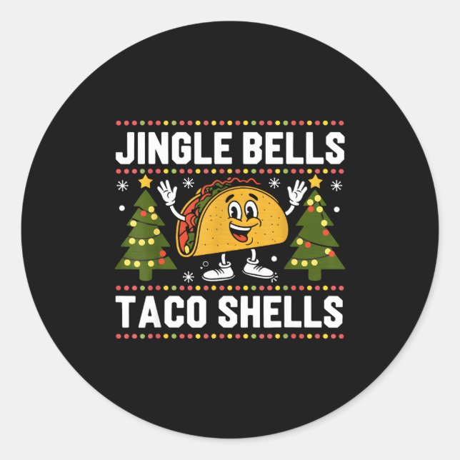 Sticker Rond Christmas Jingle Bells Taco Shells Funny Xmas Taco (Devant)