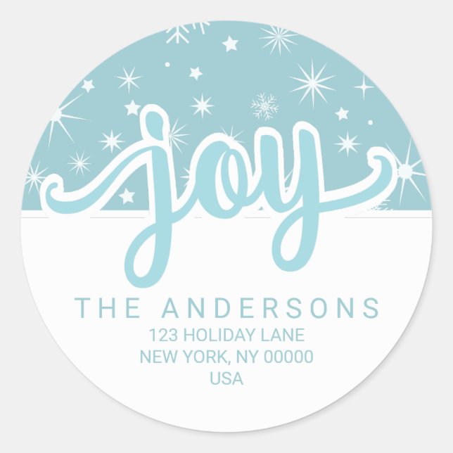 Sticker Rond Christmas Joy Bleu et Blanc Adresse manuscrite (Devant)