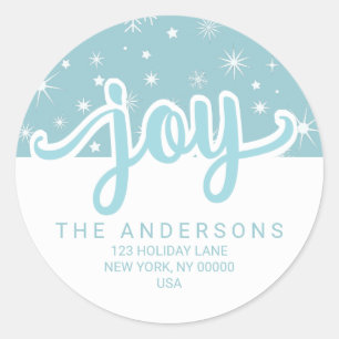 Sticker Rond Christmas Joy Bleu et Blanc Adresse manuscrite