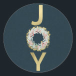 Sticker Rond CHRISTMAS JOY Gold Foil Modern Holiday Favoriser C<br><div class="desc">Customisez avec tout texte. Des éléments correspondants sont disponibles.</div>
