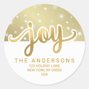 Sticker Rond Christmas Joy Gold Retour manuscrit Adresse