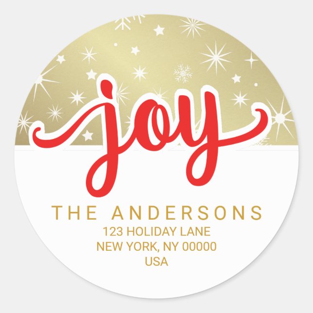 Sticker Rond Christmas Joy Red et Gold Adresse manuscrite (Devant)