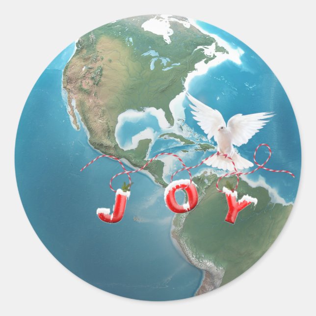 Sticker Rond Christmas JOY White Dove sur Globe (Devant)