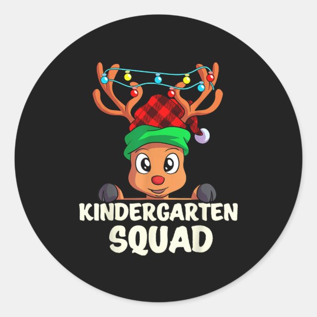 Sticker Rond Christmas Kindergarten Squad Red Buffalo Plaid Rei (Devant)