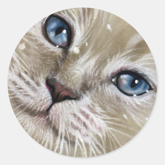 Sticker Rond Christmas Kitten CAT visage Snow SITCKERS (Devant)